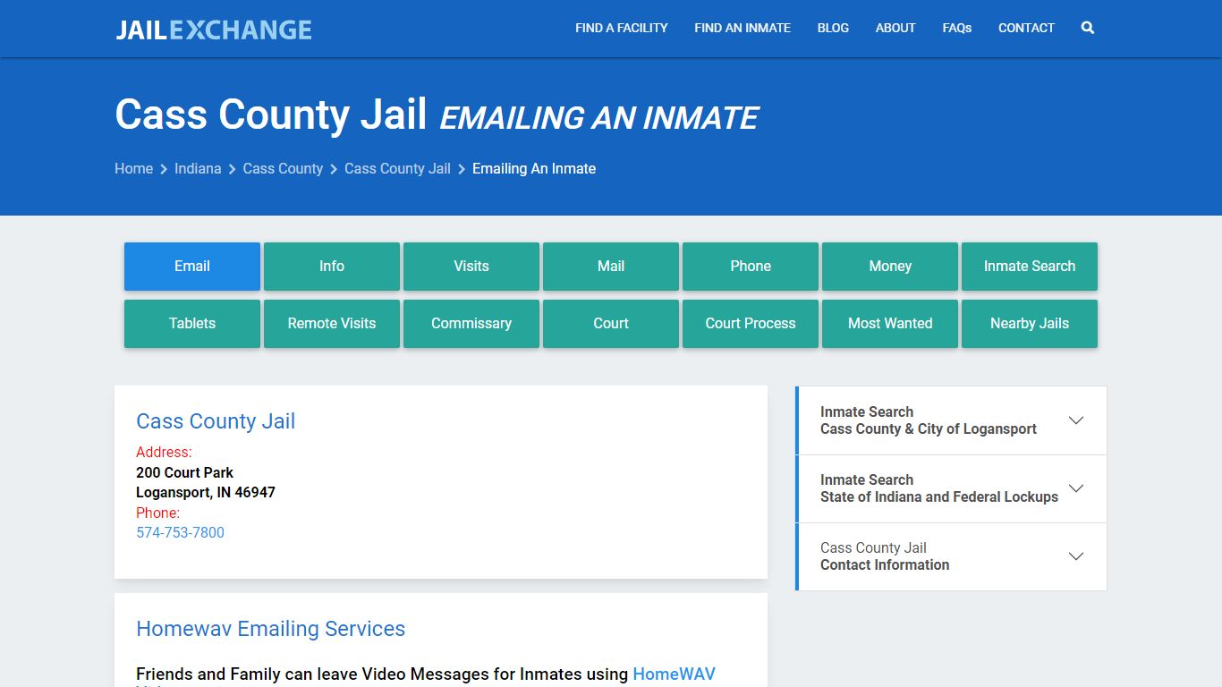 Inmate Text, Email - Cass County Jail, IN - Jail Exchange